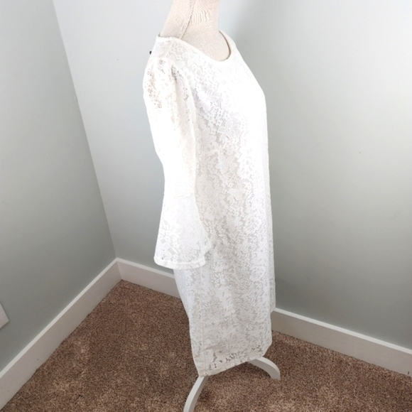 Ellen Weaver Women’s Crochet Bell Sleeve Shift Dress Size Medium White - Picture 4 of 9